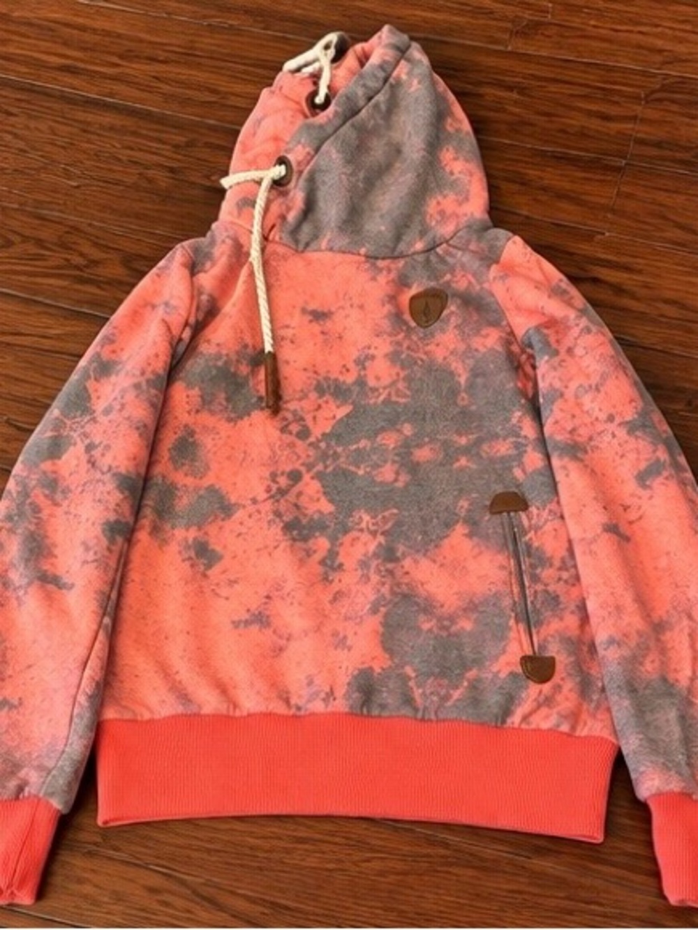 Coral Tie-Dye Hooded Pullover Jacket